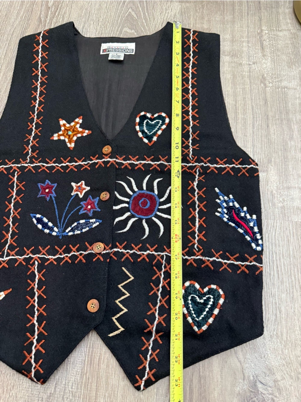 Vintage Body Expressions Embroidered Wool Blend Vest Black Small - Picture 5 of 7